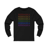 Nebraska LGBTQ+ Pride Flag, Faded Black Long Sleeve Tee