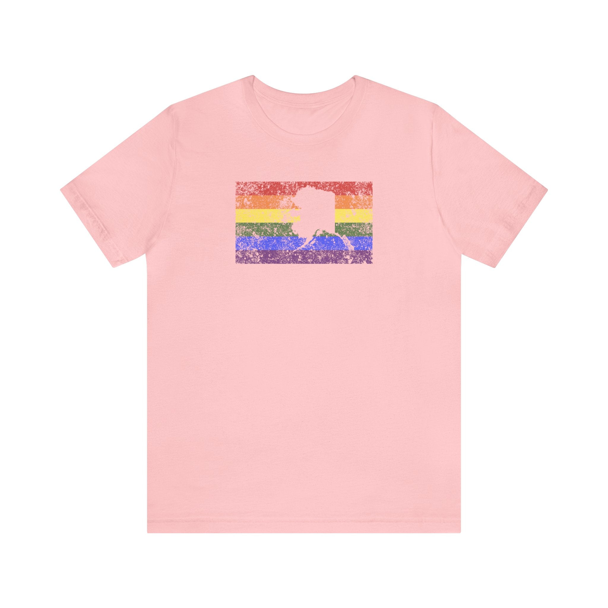 Alaska Pride Flag Tee: Rainbow LGBTQ+ State Silhouette Distressed Shirt