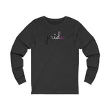 Asexual Pride Long Sleeve T-Shirt: Flowing Cursive 'Pride' in Gradient Hues