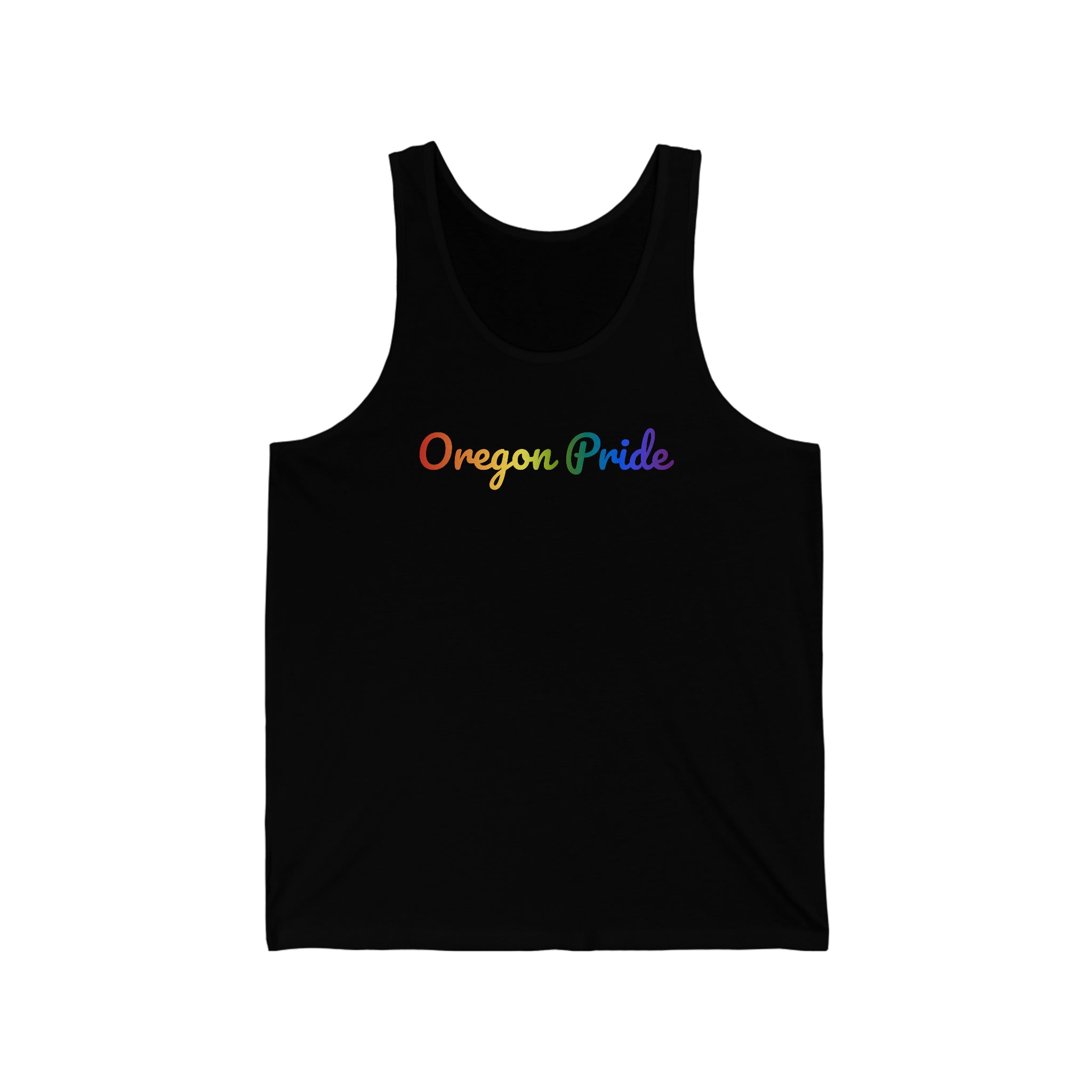 Oregon Pride Tank Top: Flowing Cursive Design with LGBTQ+ Gradient