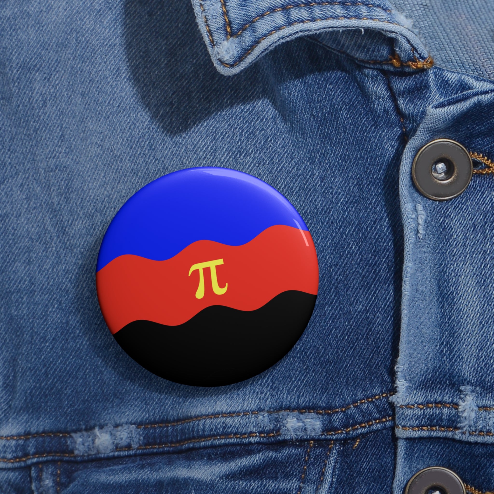 Polyamory Pride Flag Pin: Round Button with Wavey Design