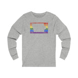 Iowa Pride Flag Long Sleeve Tee: Rainbow LGBTQ+ State Silhouette Distressed Long Sleeve T-Shirt