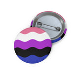 Genderfluid Pride Flag Pin: Round Button with Wavey Design
