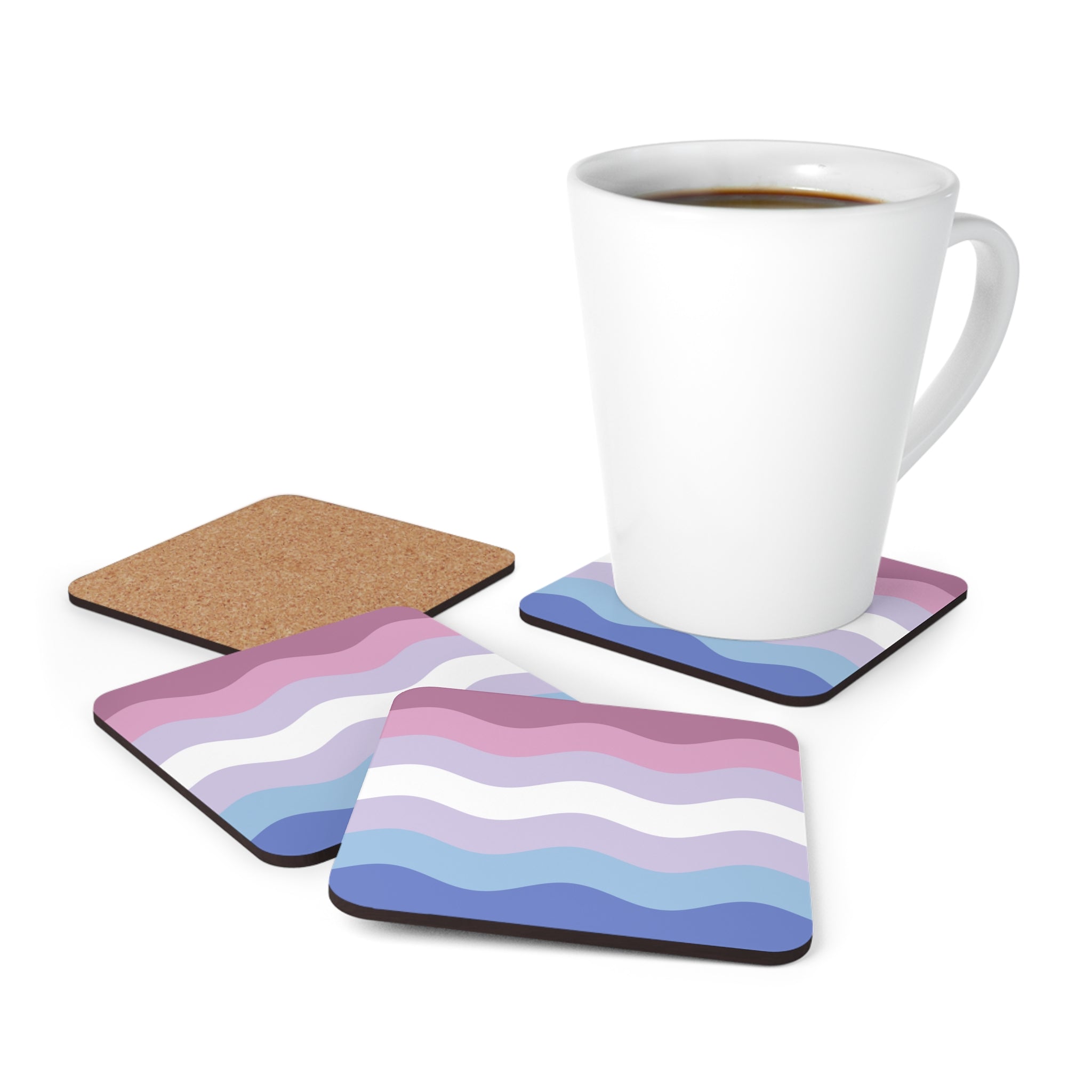 Bigender Flag Coaster Set: 4 Corkwood Ripple Drink Coasters