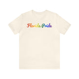 Florida Pride T-Shirt: Flowing Cursive Design with LGBTQ+ Gradient