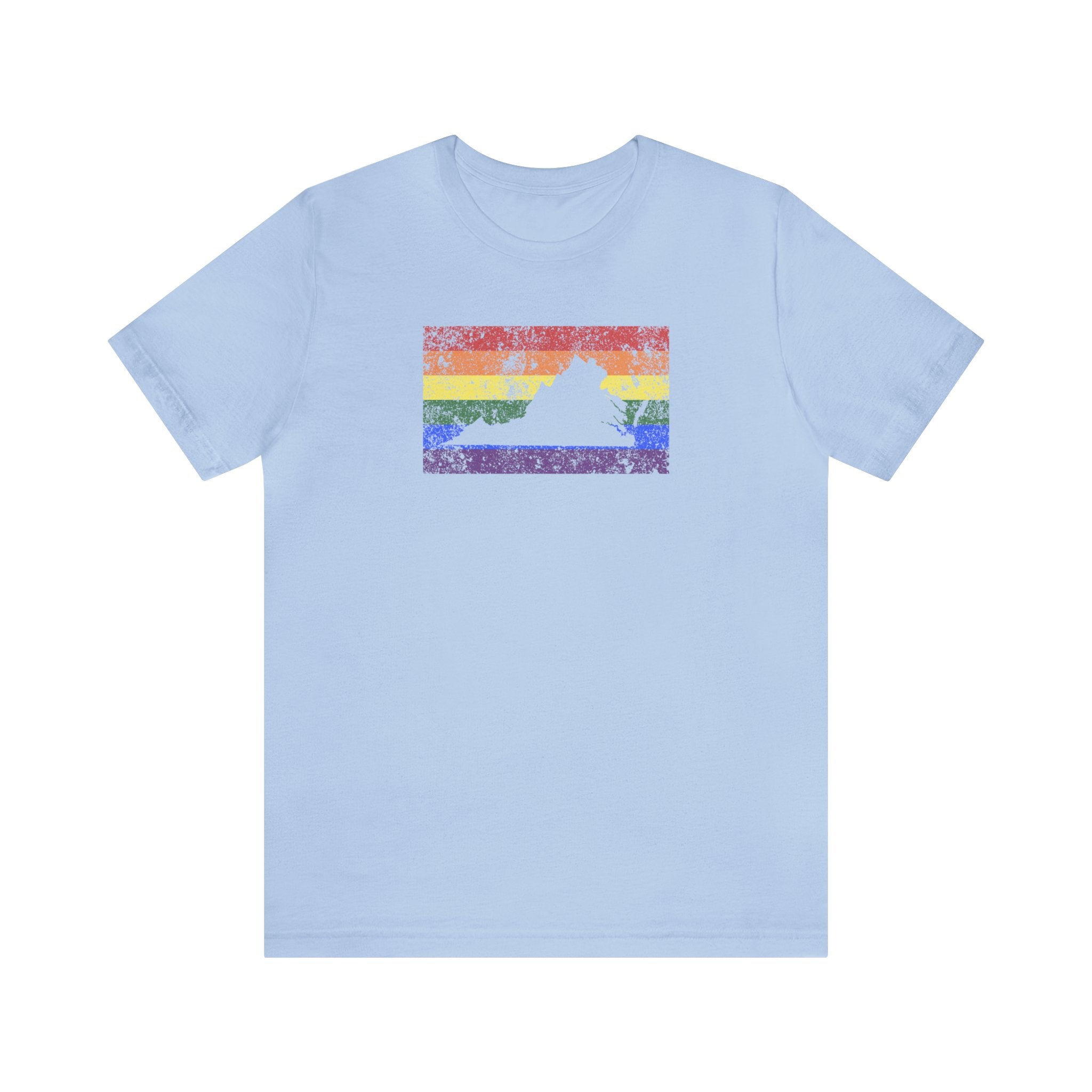 Virginia Pride Flag Tee: Rainbow LGBTQ+ State Silhouette Distressed Shirt