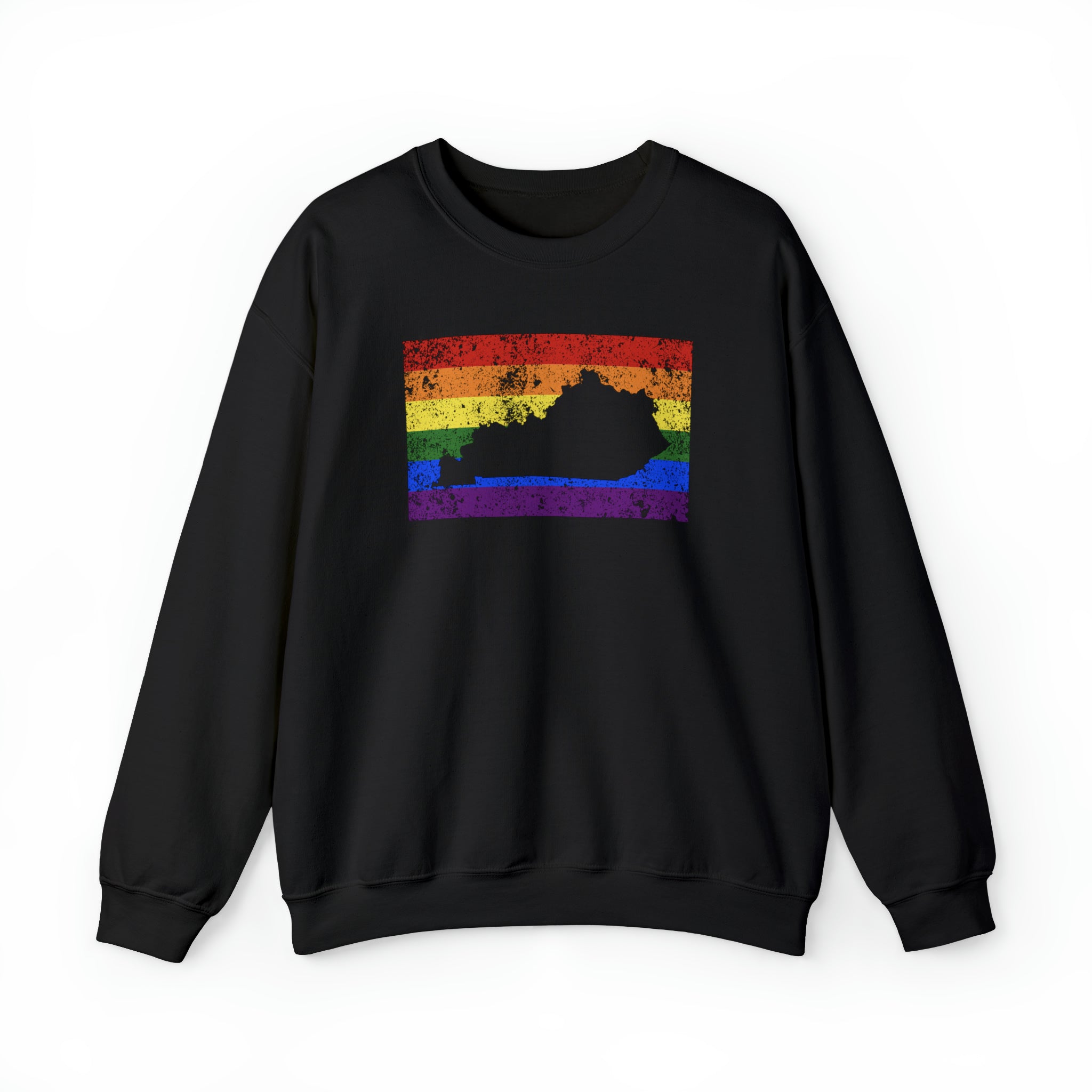Kentucky Pride Flag Sweater: Rainbow LGBTQ+ State Silhouette Distressed Sweatshirt