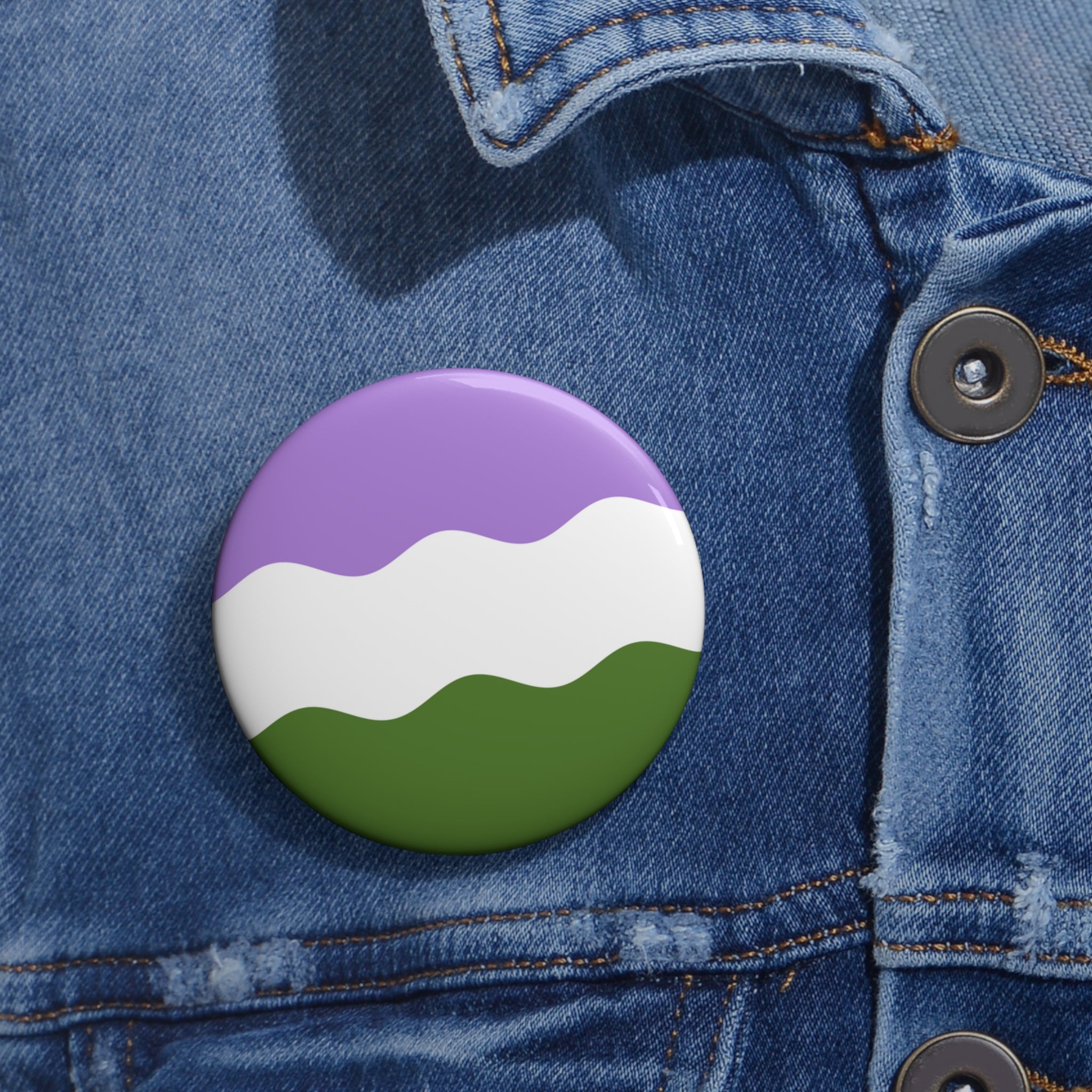 Genderqueer Pride Flag Pin: Round Button with Wavey Design
