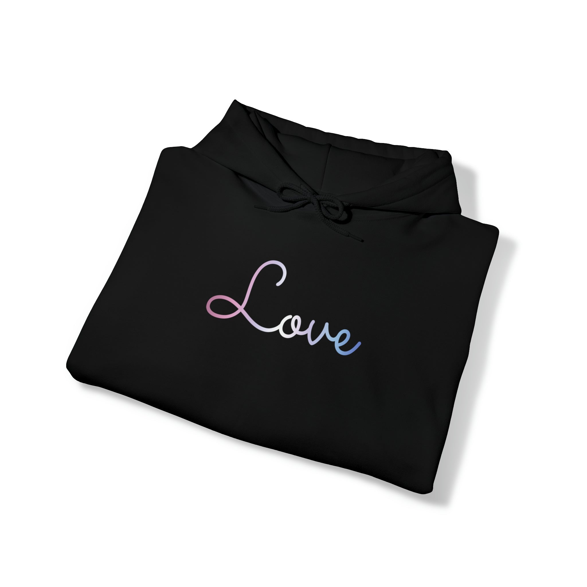 Bigender Love Script Hoodie: Subtly Elegant Pride Sweatshirt