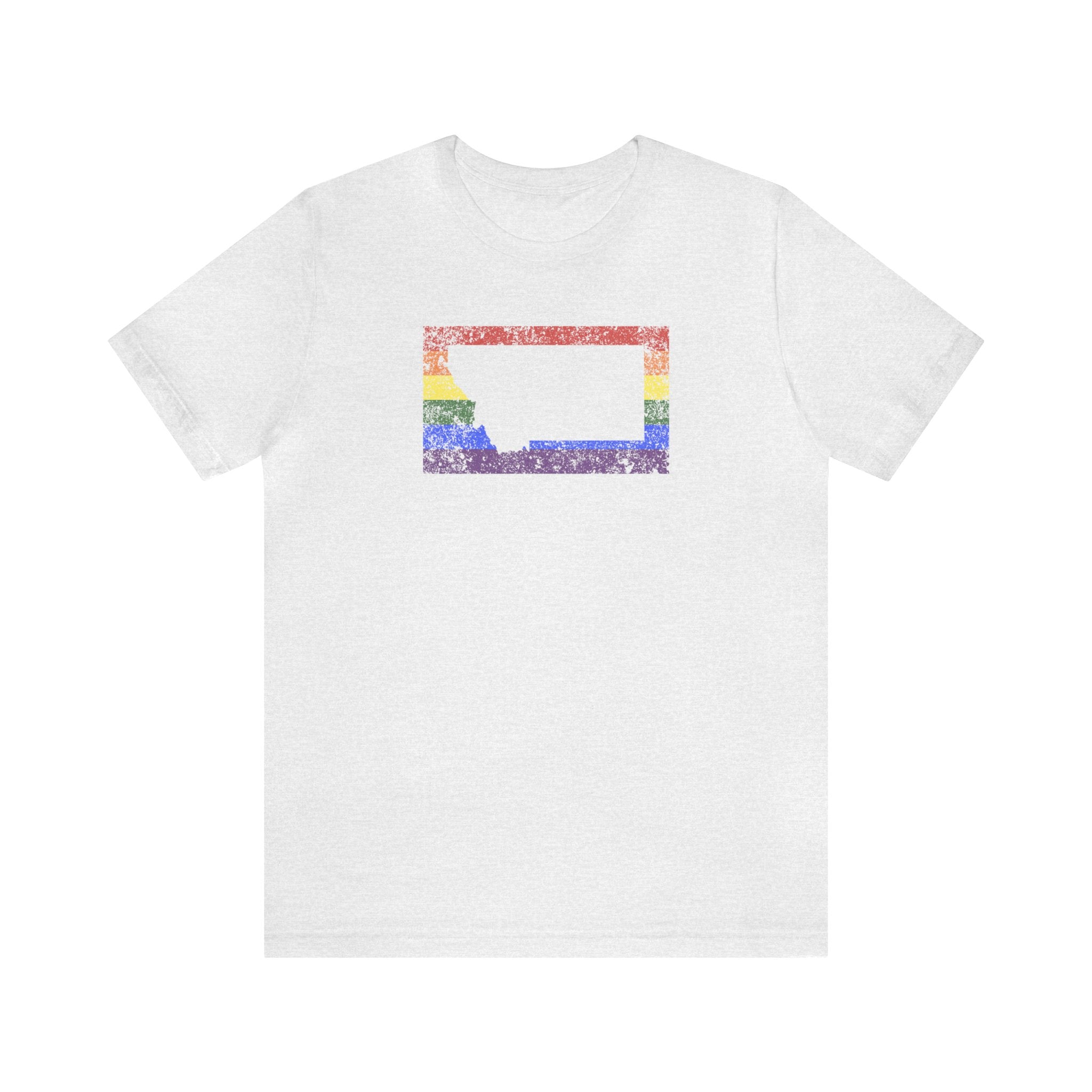 Montana Pride Flag Tee: Rainbow LGBTQ+ State Silhouette Distressed Shirt