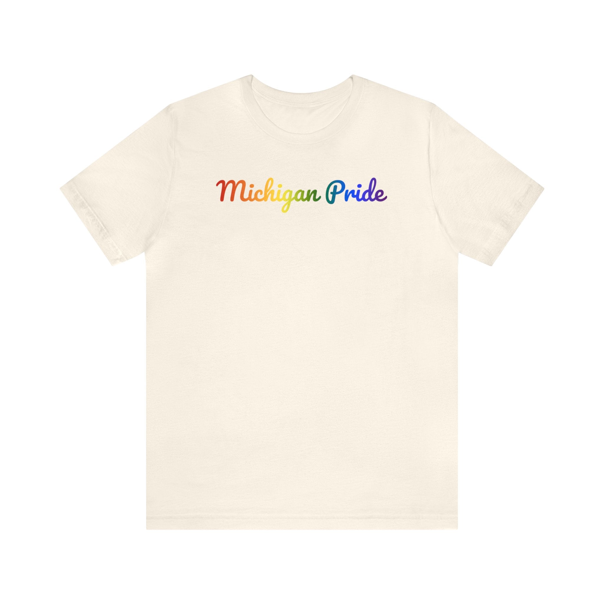 Michigan Pride T-Shirt: Flowing Cursive Design with LGBTQ+ Gradient