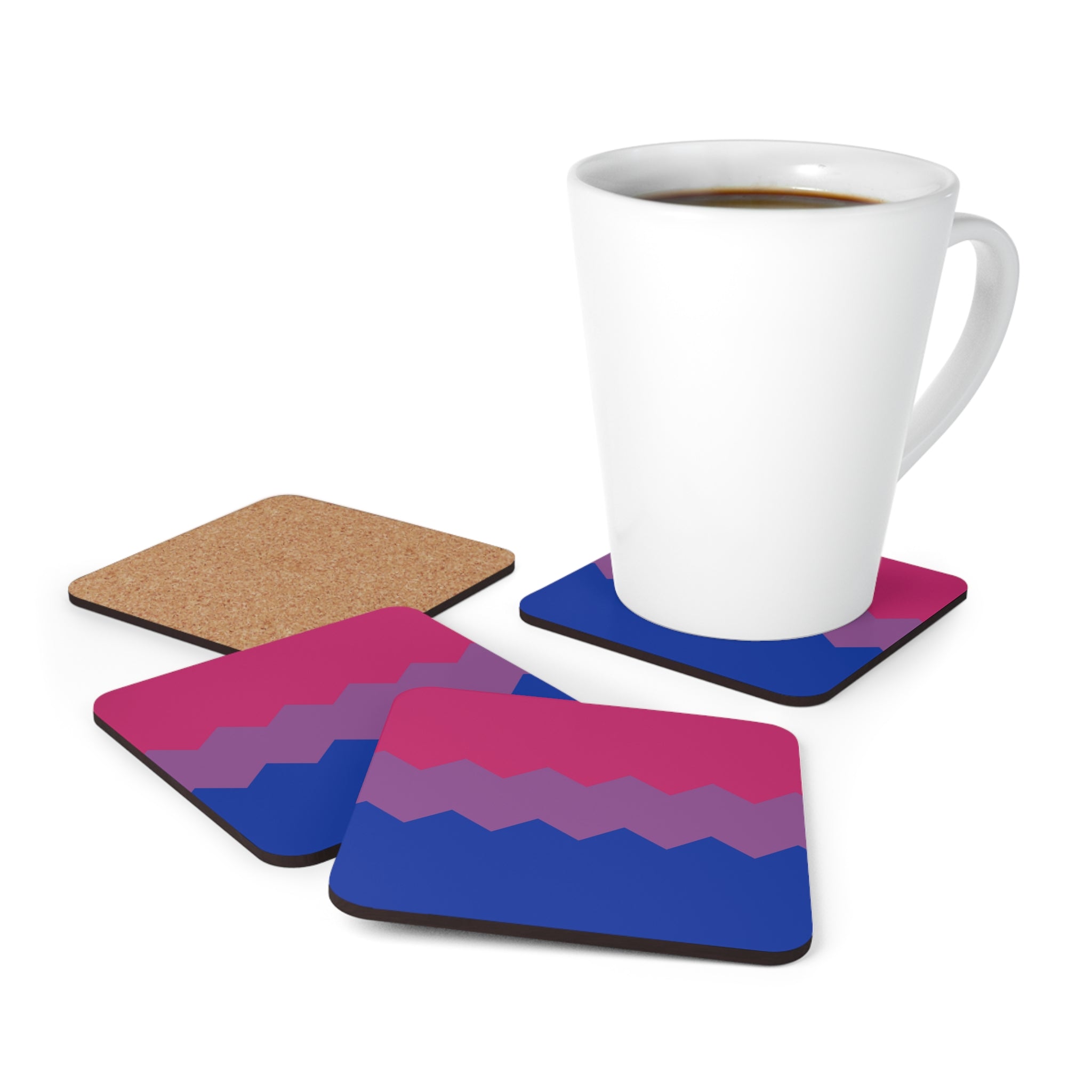 Bisexual Flag Coaster Set: 4 Corkwood Wavey Drink Coasters