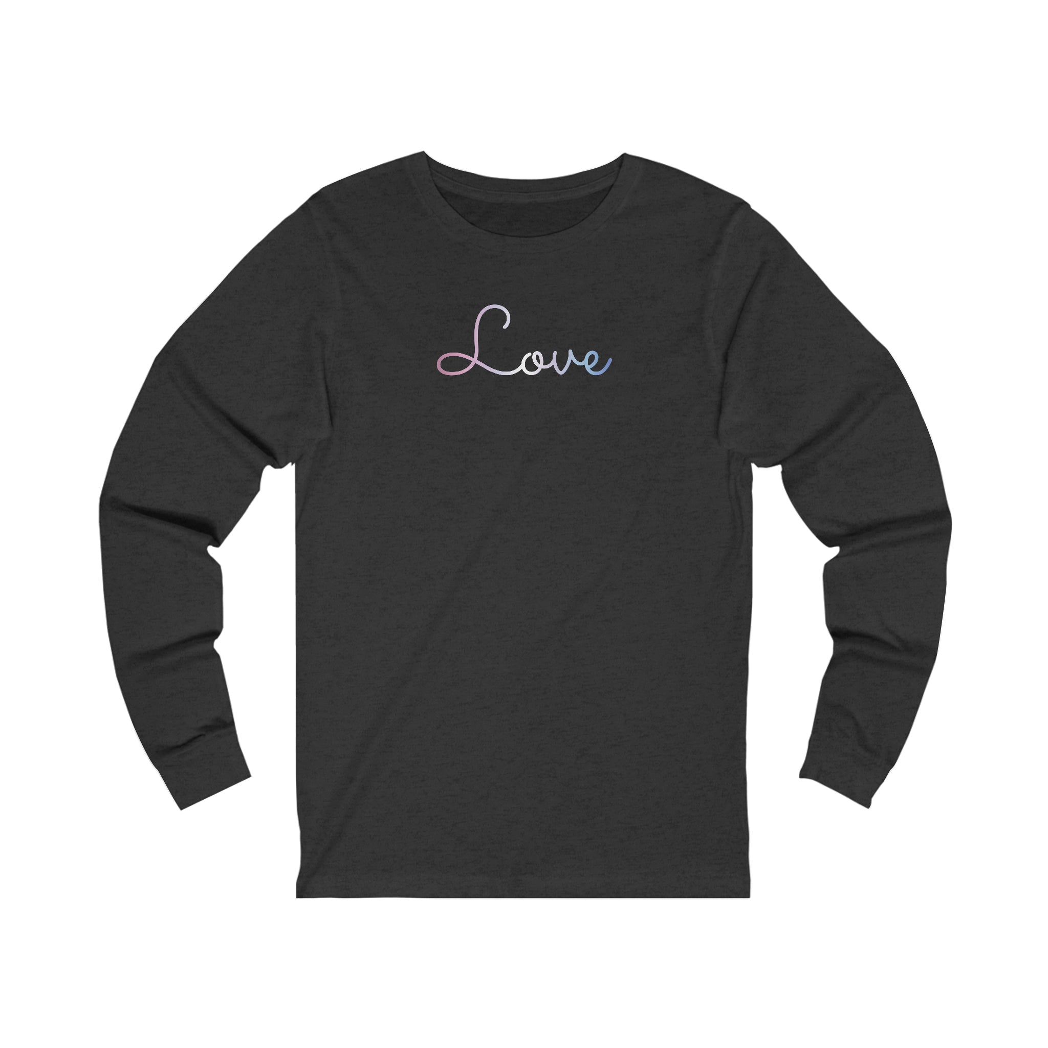 Bigender Love Script Long Sleeve T-Shirt: Subtly Elegant Pride Tee