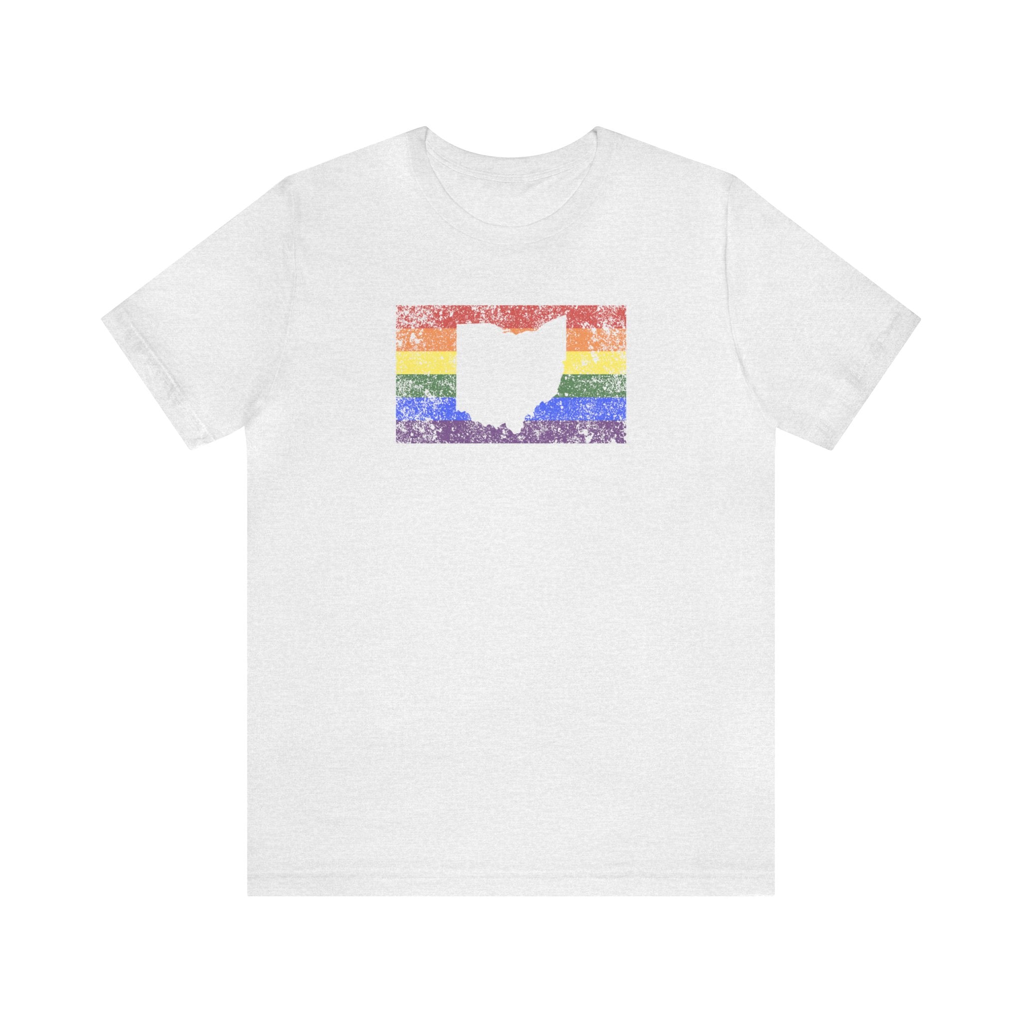 Ohio Pride Flag Tee: Rainbow LGBTQ+ State Silhouette Distressed Shirt
