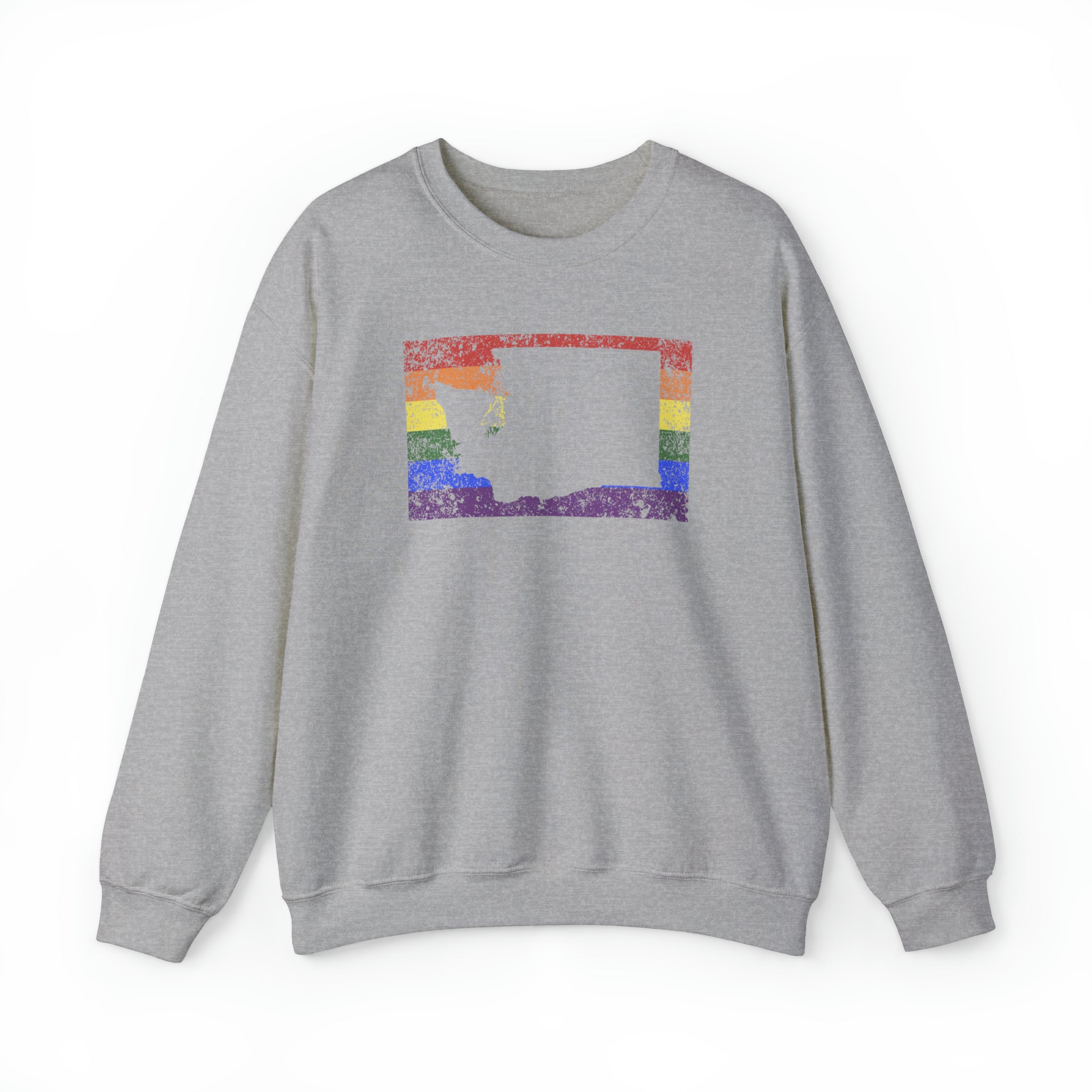 Washington Pride Flag Sweater: Rainbow LGBTQ+ State Silhouette Distressed Sweatshirt
