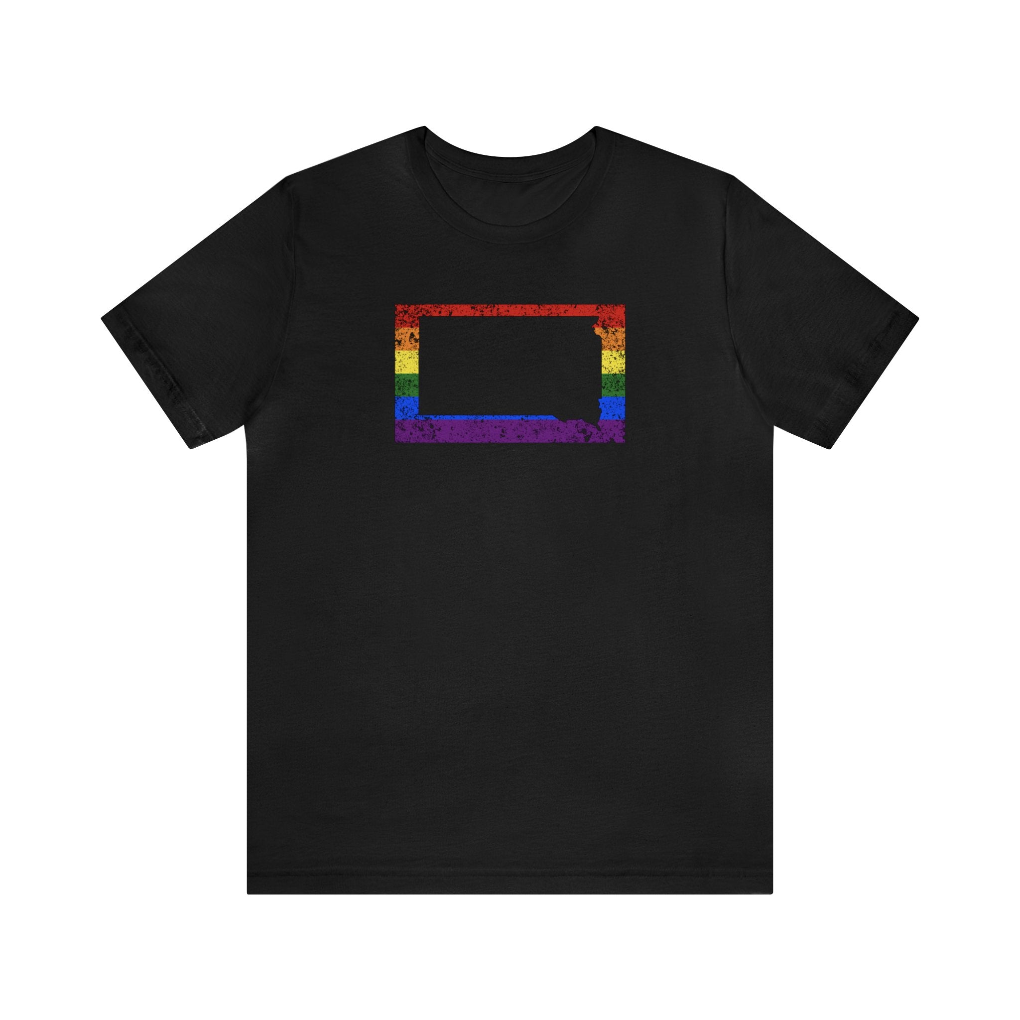 South Dakota Pride Flag Tee: Rainbow LGBTQ+ State Silhouette Distressed Shirt
