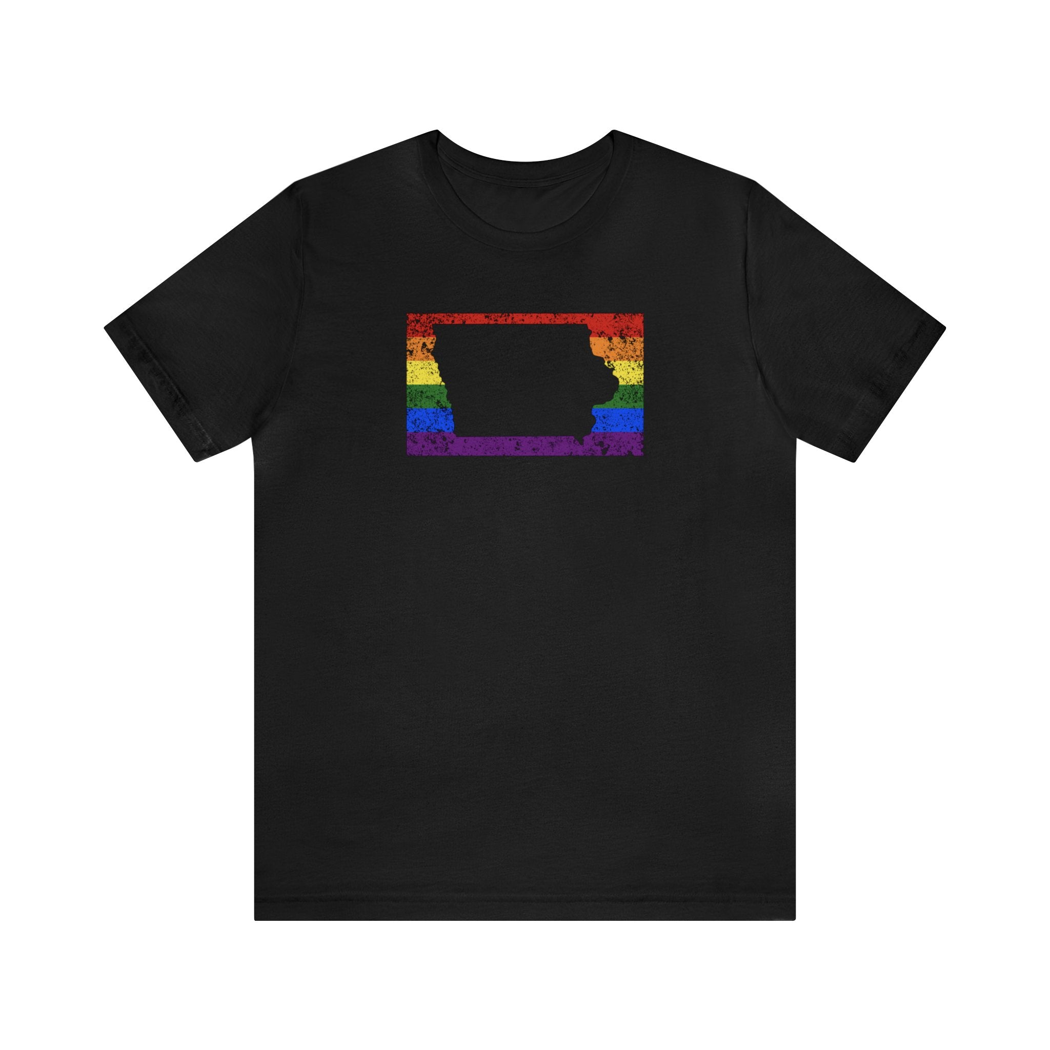 Iowa Pride Flag Tee: Rainbow LGBTQ+ State Silhouette Distressed Shirt