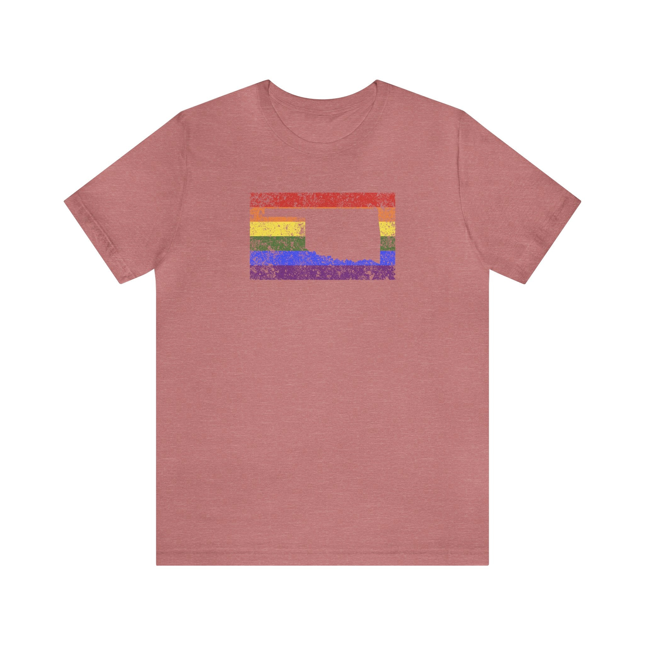 Oklahoma Pride Flag Tee: Rainbow LGBTQ+ State Silhouette Distressed Shirt