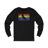 California Pride Flag Long Sleeve Tee: Rainbow LGBTQ+ State Silhouette Distressed Long Sleeve T-Shirt
