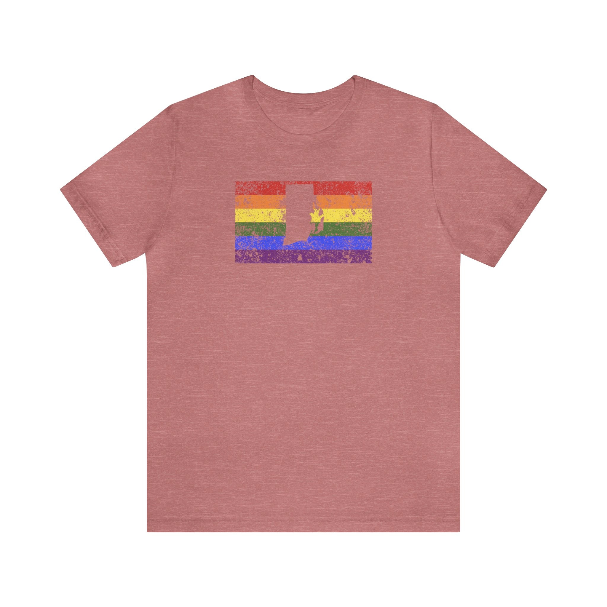 Rhode Island Pride Flag Tee: Rainbow LGBTQ+ State Silhouette Distressed Shirt