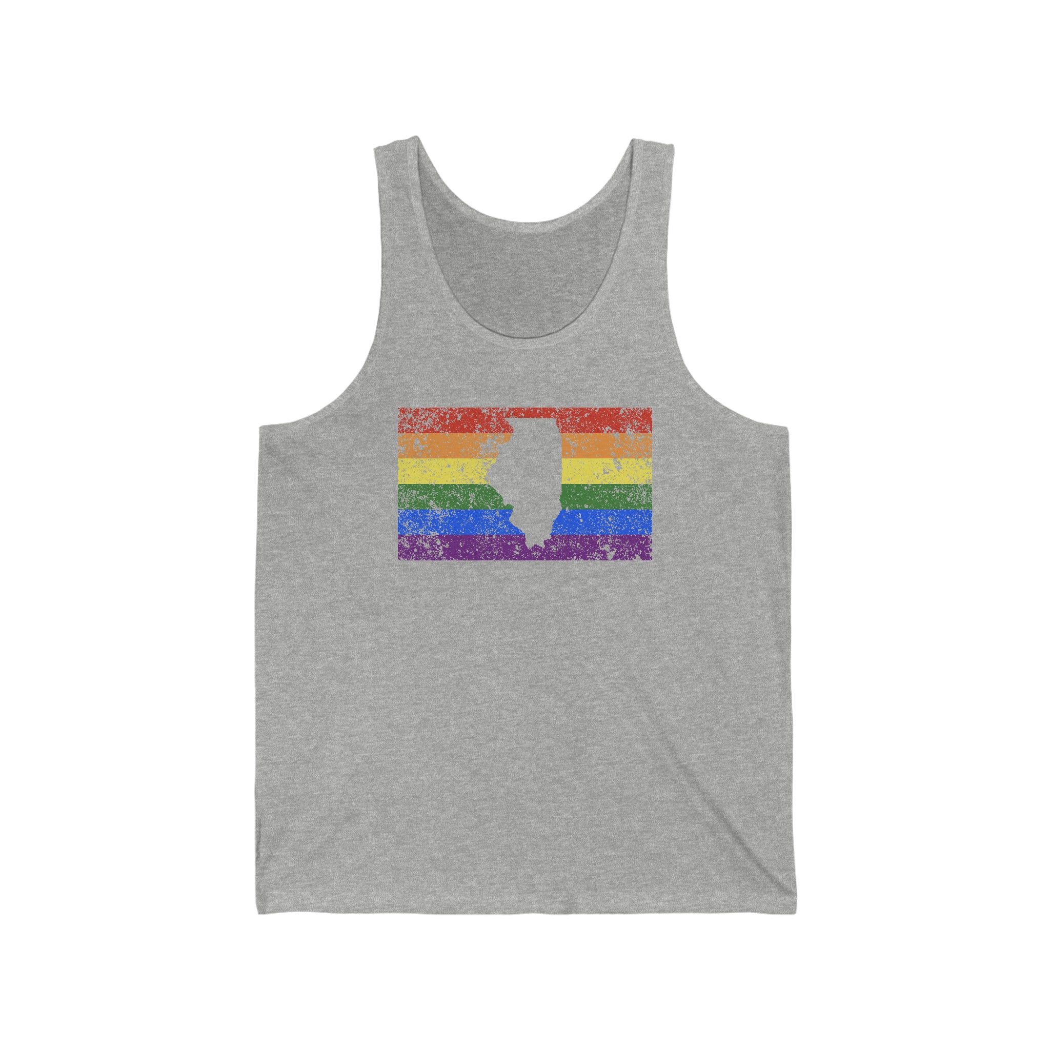 Illinois Pride Flag Tank: Rainbow LGBTQ+ State Silhouette Distressed Tank-Top