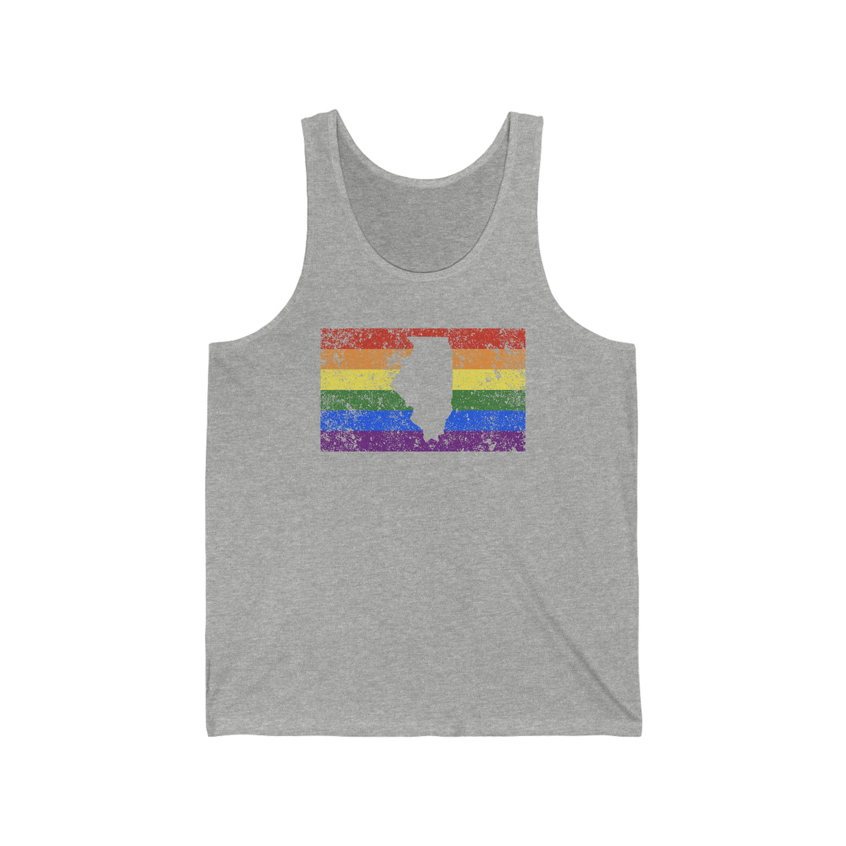 Illinois Pride Flag Tank: Rainbow LGBTQ+ State Silhouette Distressed Tank-Top