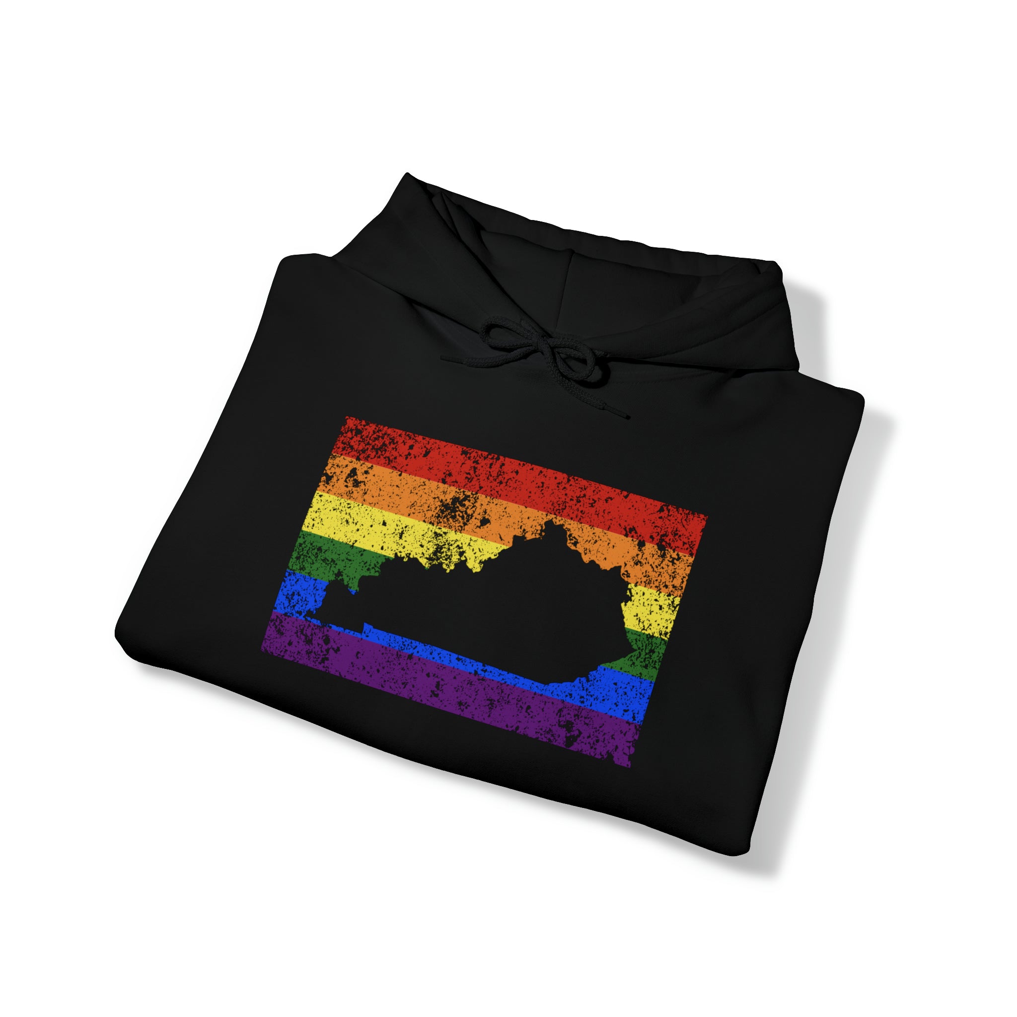 Kentucky Pride Flag Hoodie: Rainbow LGBTQ+ State Silhouette Distressed Hooded Sweatshirt