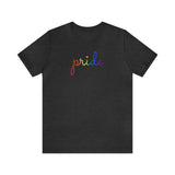 Pride T-Shirt: Flowing Cursive 'Pride' in Gradient Hues