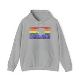 Alaska Pride Flag Hoodie: Rainbow LGBTQ+ State Silhouette Distressed Hooded Sweatshirt