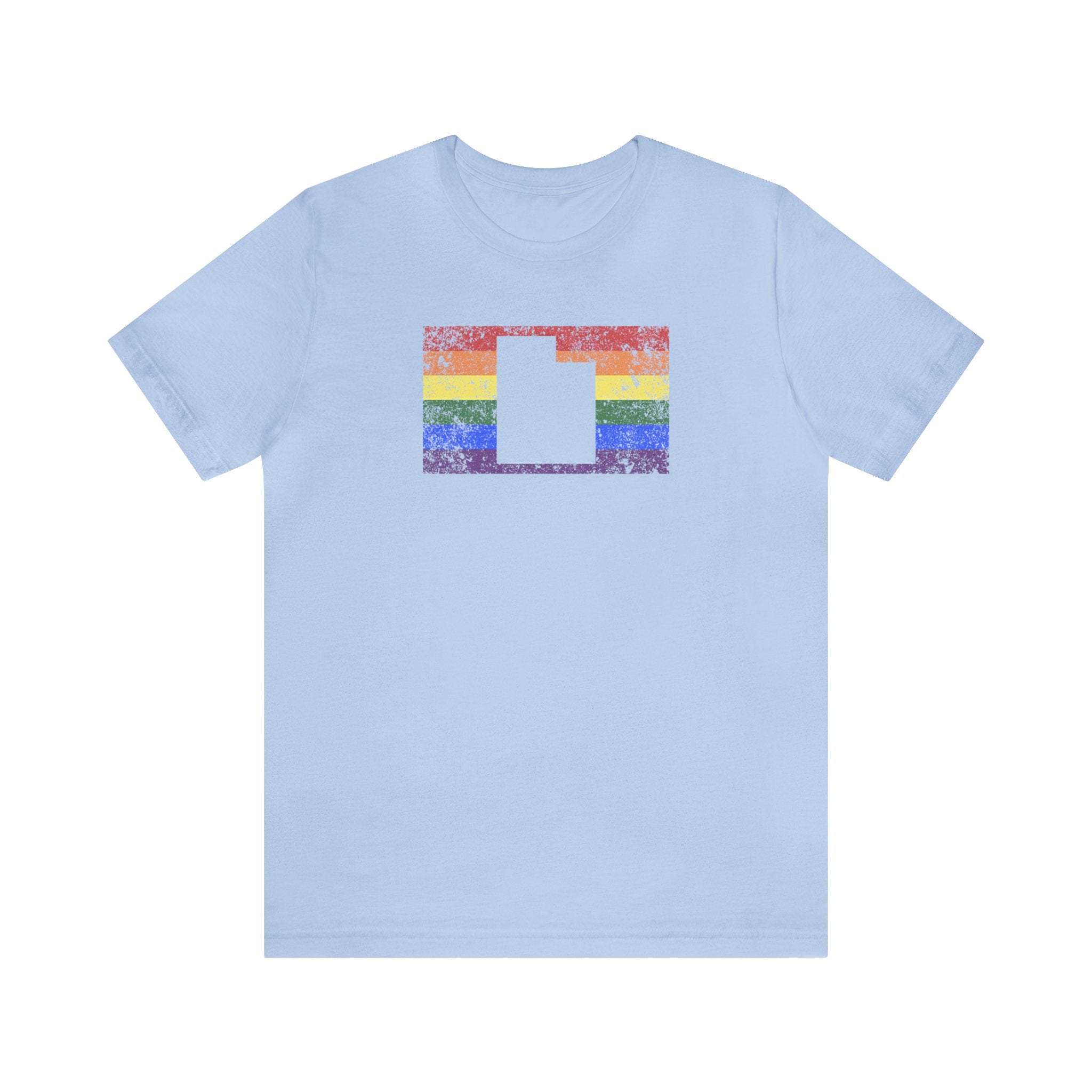 Utah Pride Flag Tee: Rainbow LGBTQ+ State Silhouette Distressed Shirt