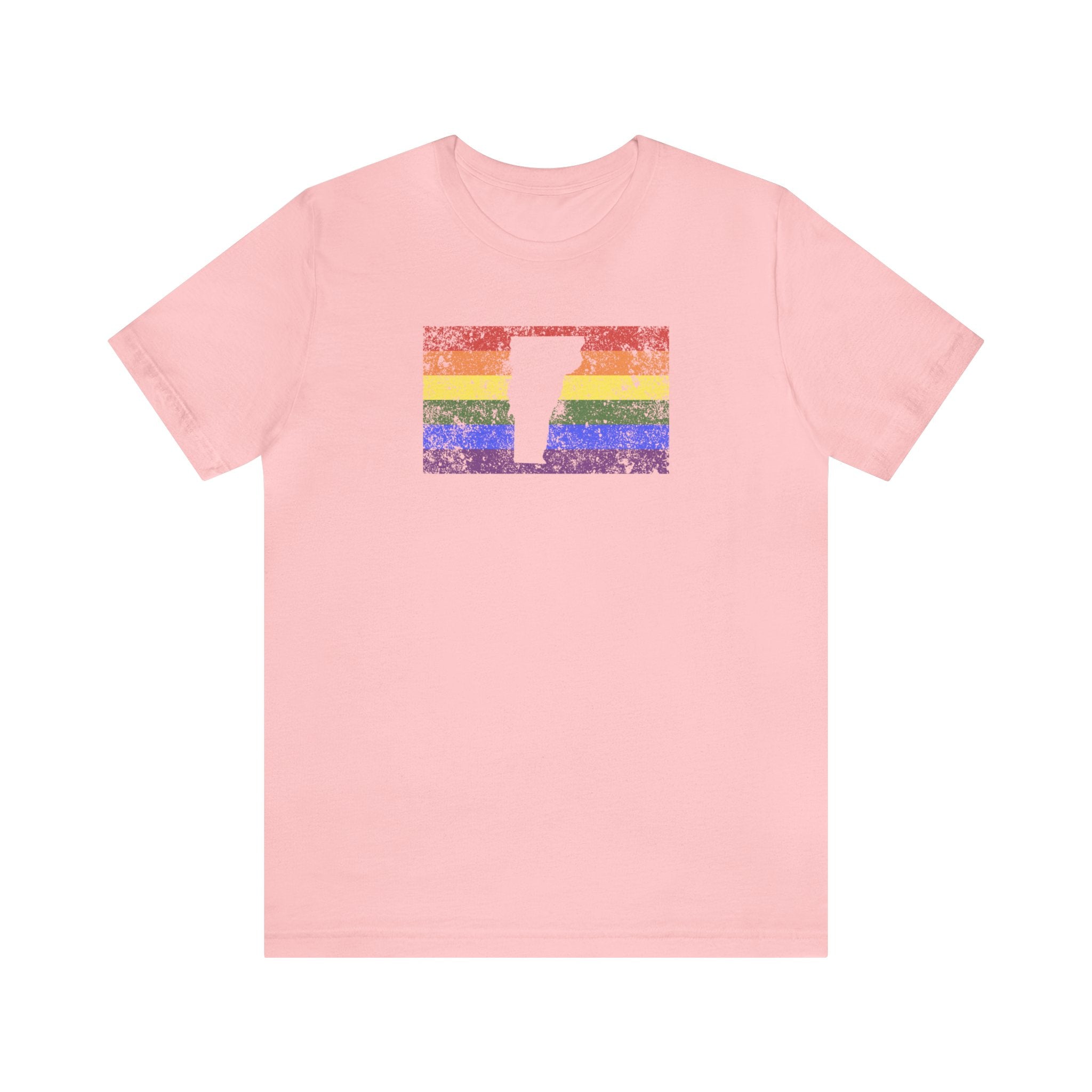 Vermont Pride Flag Tee: Rainbow LGBTQ+ State Silhouette Distressed Shirt