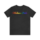 Oklahoma Pride T-Shirt: Flowing Cursive Design with LGBTQ+ Gradient