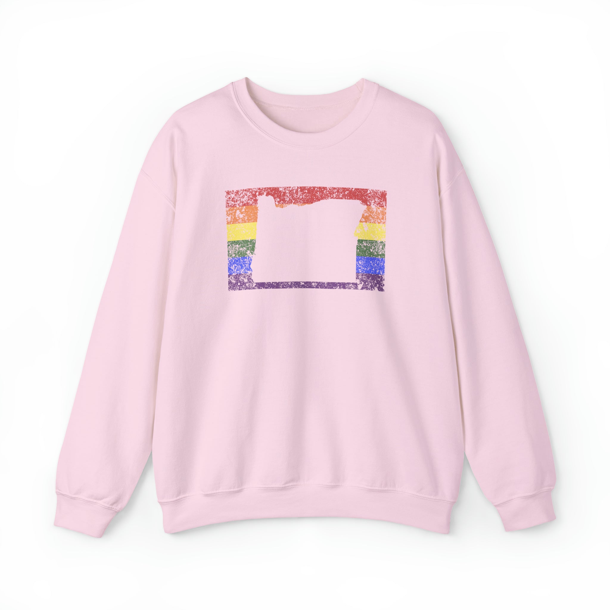 Oregon Pride Flag Sweater: Rainbow LGBTQ+ State Silhouette Distressed Sweatshirt