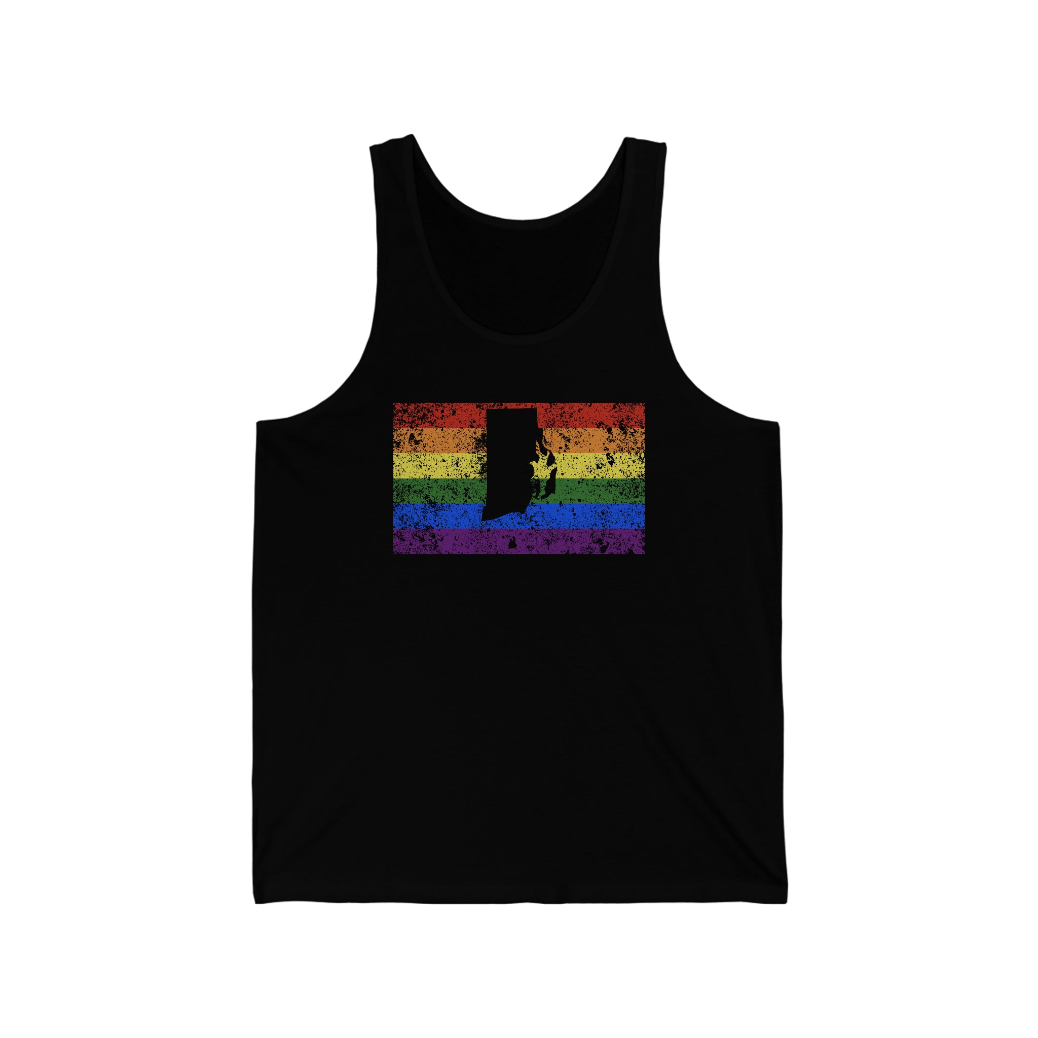 Rhode Island Pride Flag Tank: Rainbow LGBTQ+ State Silhouette Distressed Tank-Top