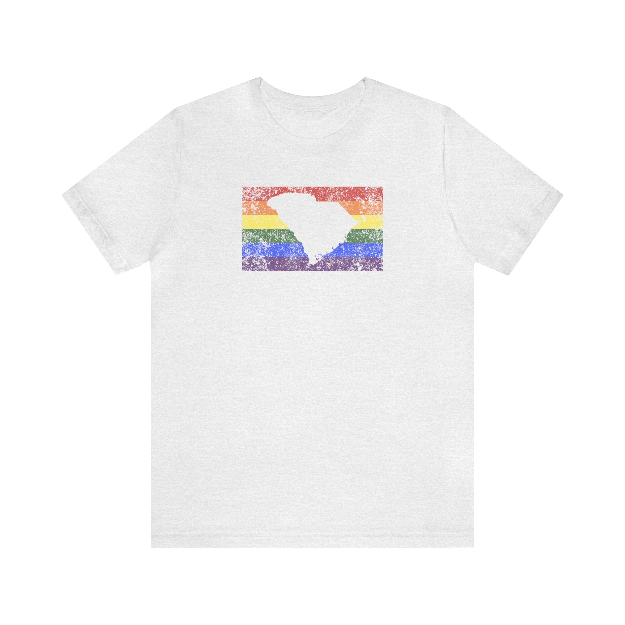 South Carolina Pride Flag Tee: Rainbow LGBTQ+ State Silhouette Distressed Shirt