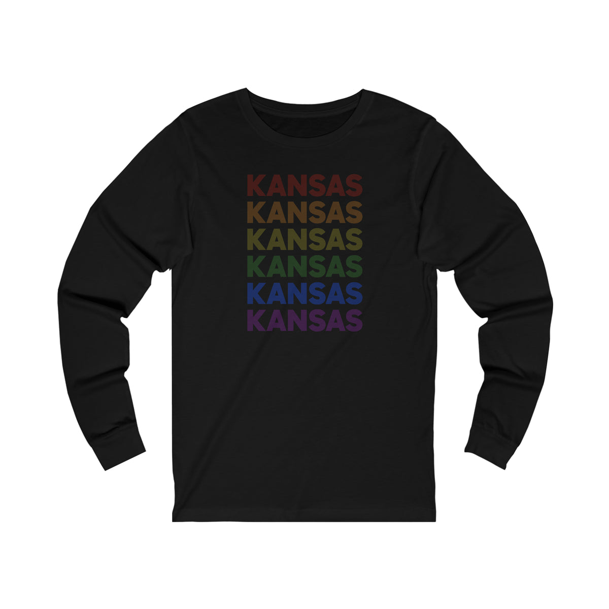 Kansas LGBTQ+ Pride Flag, Faded Black Long Sleeve Tee