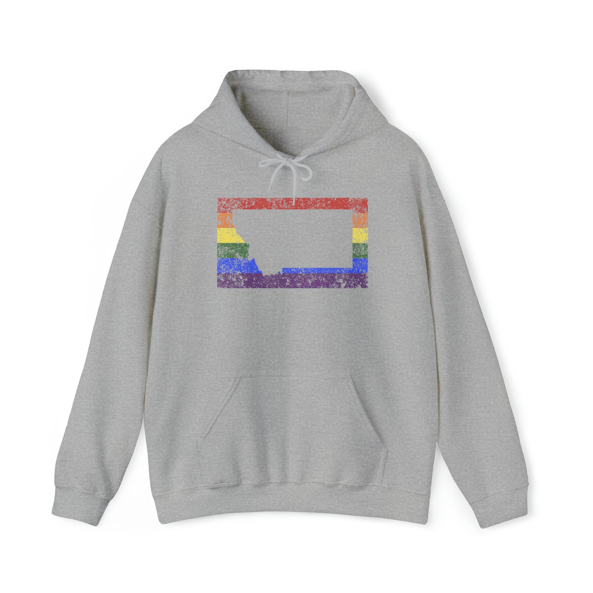 Montana Pride Flag Hoodie: Rainbow LGBTQ+ State Silhouette Distressed Hooded Sweatshirt