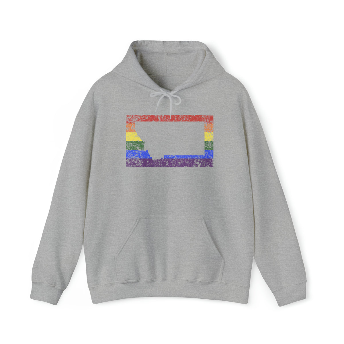Montana Pride Flag Hoodie: Rainbow LGBTQ+ State Silhouette Distressed Hooded Sweatshirt