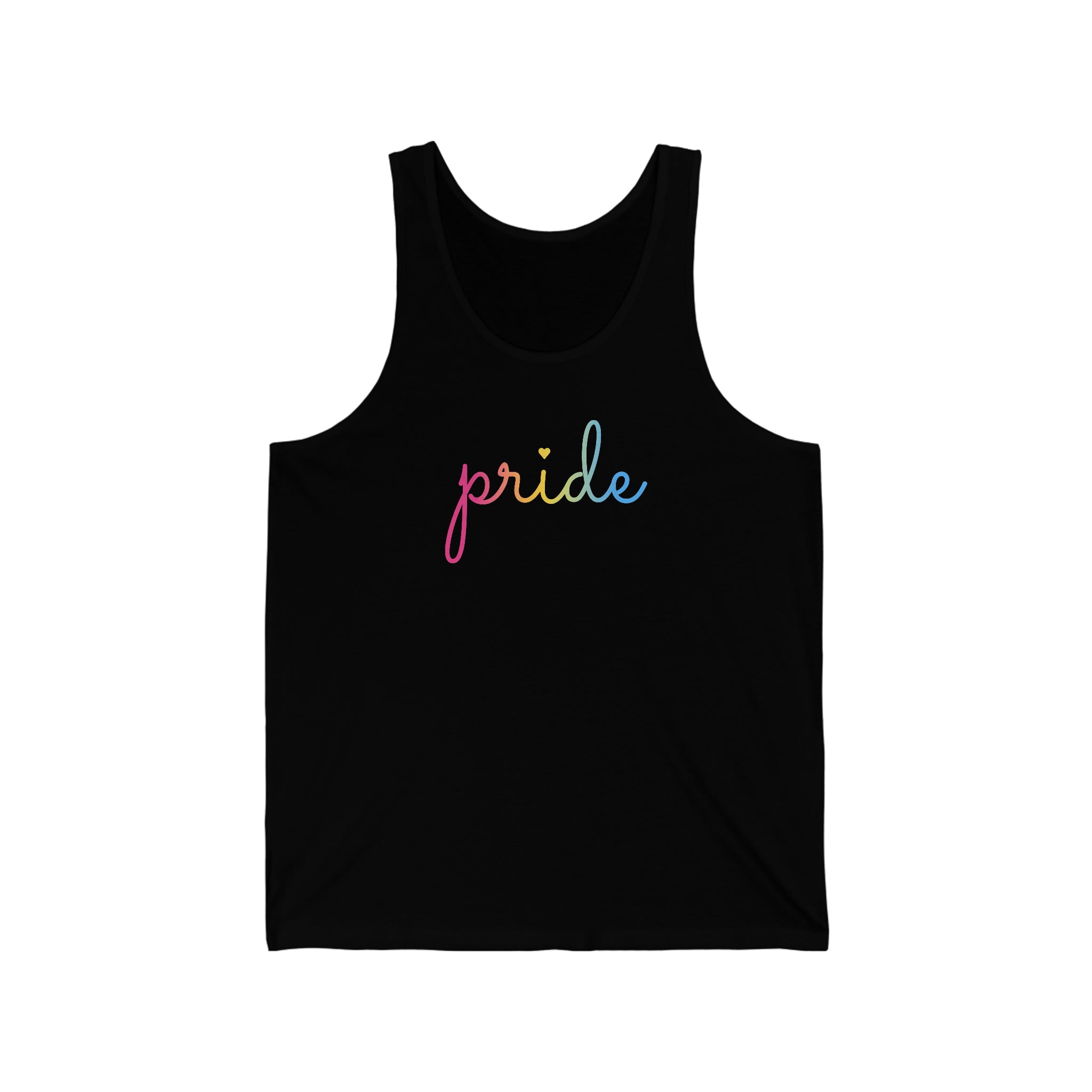 Pansexual Pride Tank-Top: Flowing Cursive 'Pride' in Gradient Hues