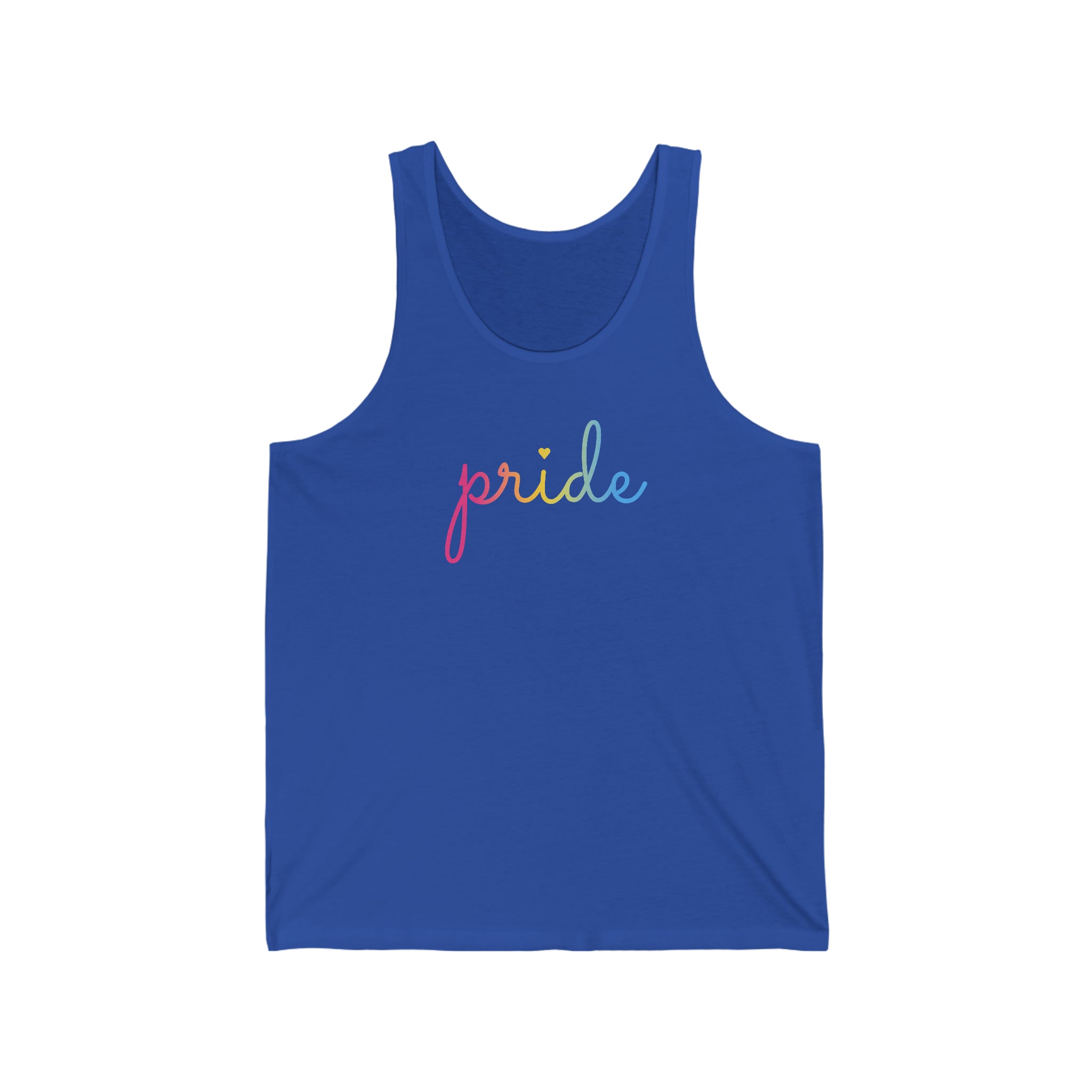 Pansexual Pride Tank-Top: Flowing Cursive 'Pride' in Gradient Hues
