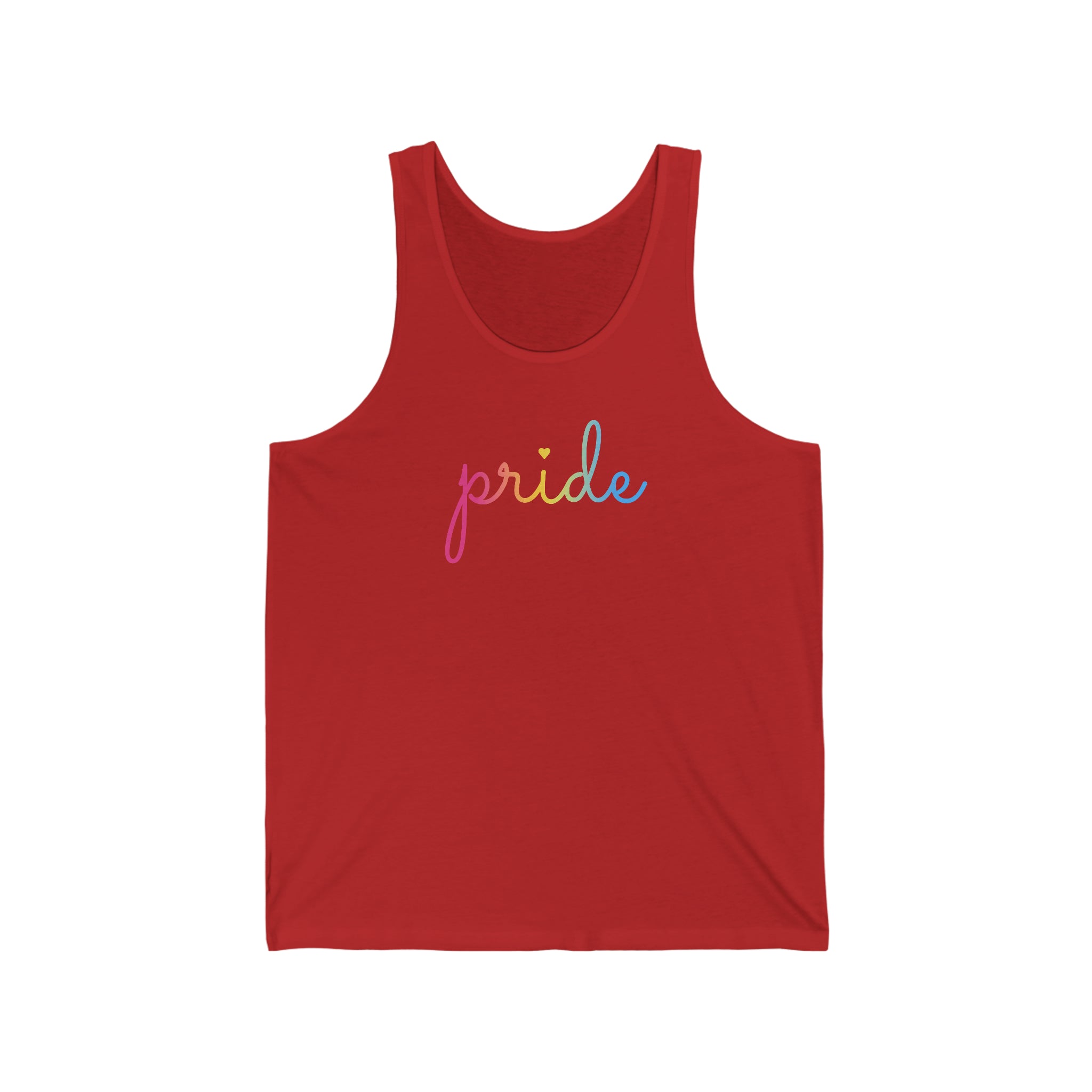 Pansexual Pride Tank-Top: Flowing Cursive 'Pride' in Gradient Hues