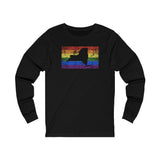New York Pride Flag Long Sleeve Tee: Rainbow LGBTQ+ State Silhouette Distressed Long Sleeve T-Shirt