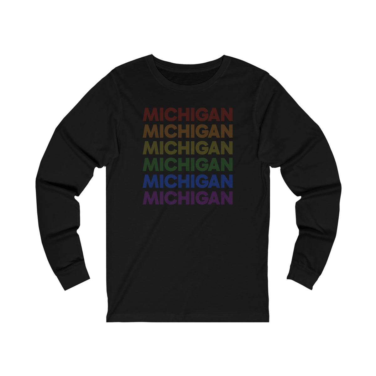 Michigan LGBTQ+ Pride Flag, Faded Black Long Sleeve Tee