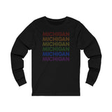 Michigan LGBTQ+ Pride Flag, Faded Black Long Sleeve Tee