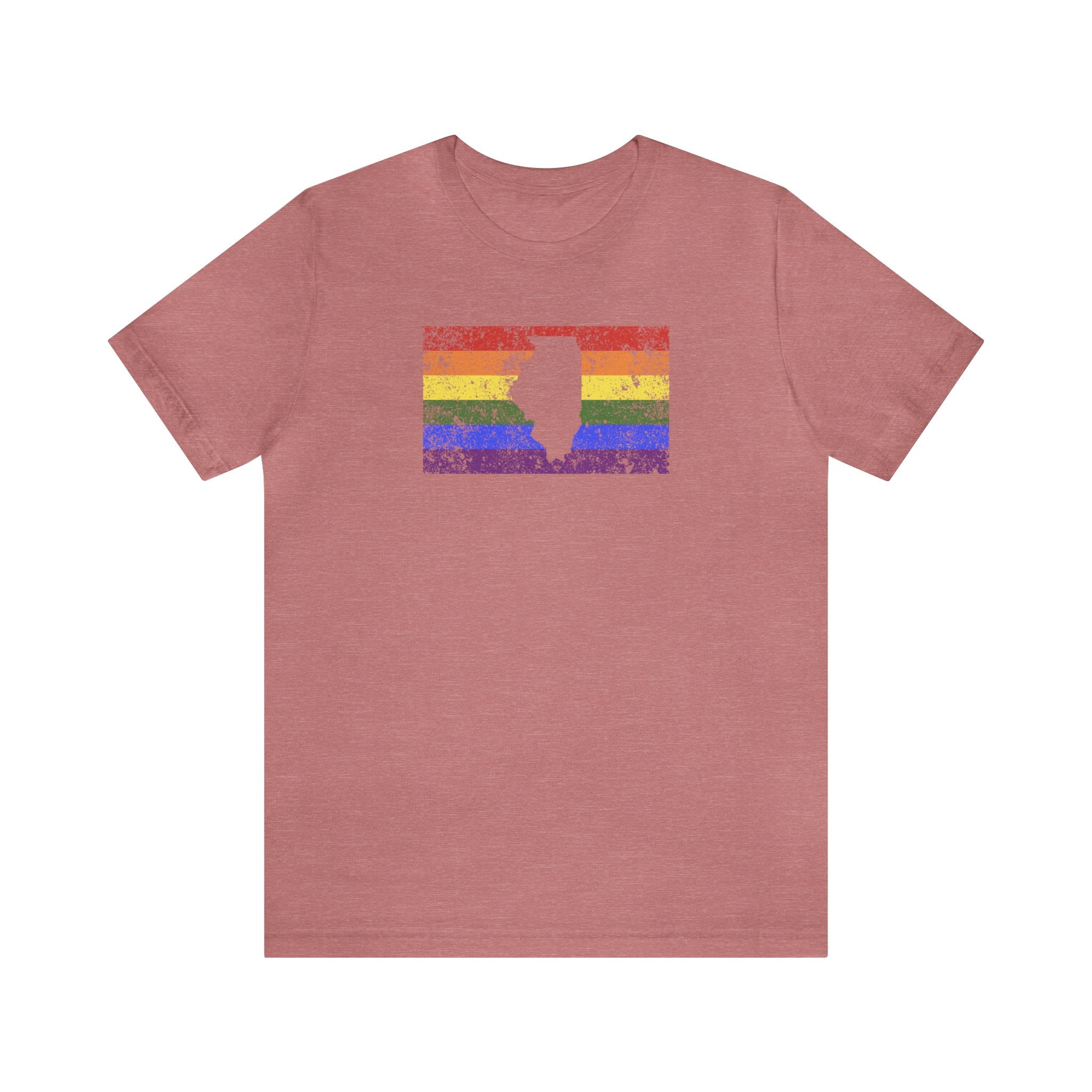 Illinois Pride Flag Tee: Rainbow LGBTQ+ State Silhouette Distressed Shirt
