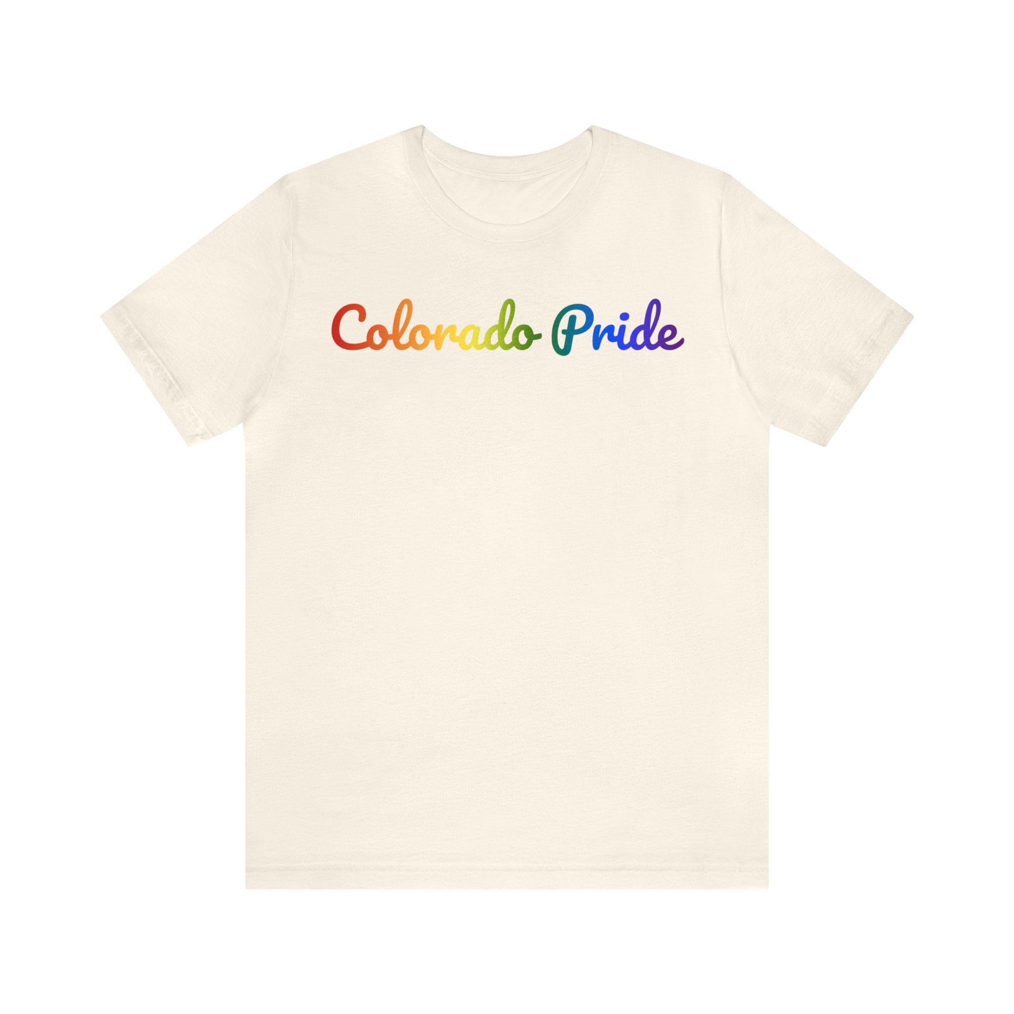 Colorado Pride T-Shirt: Flowing Cursive Design with LGBTQ+ Gradient