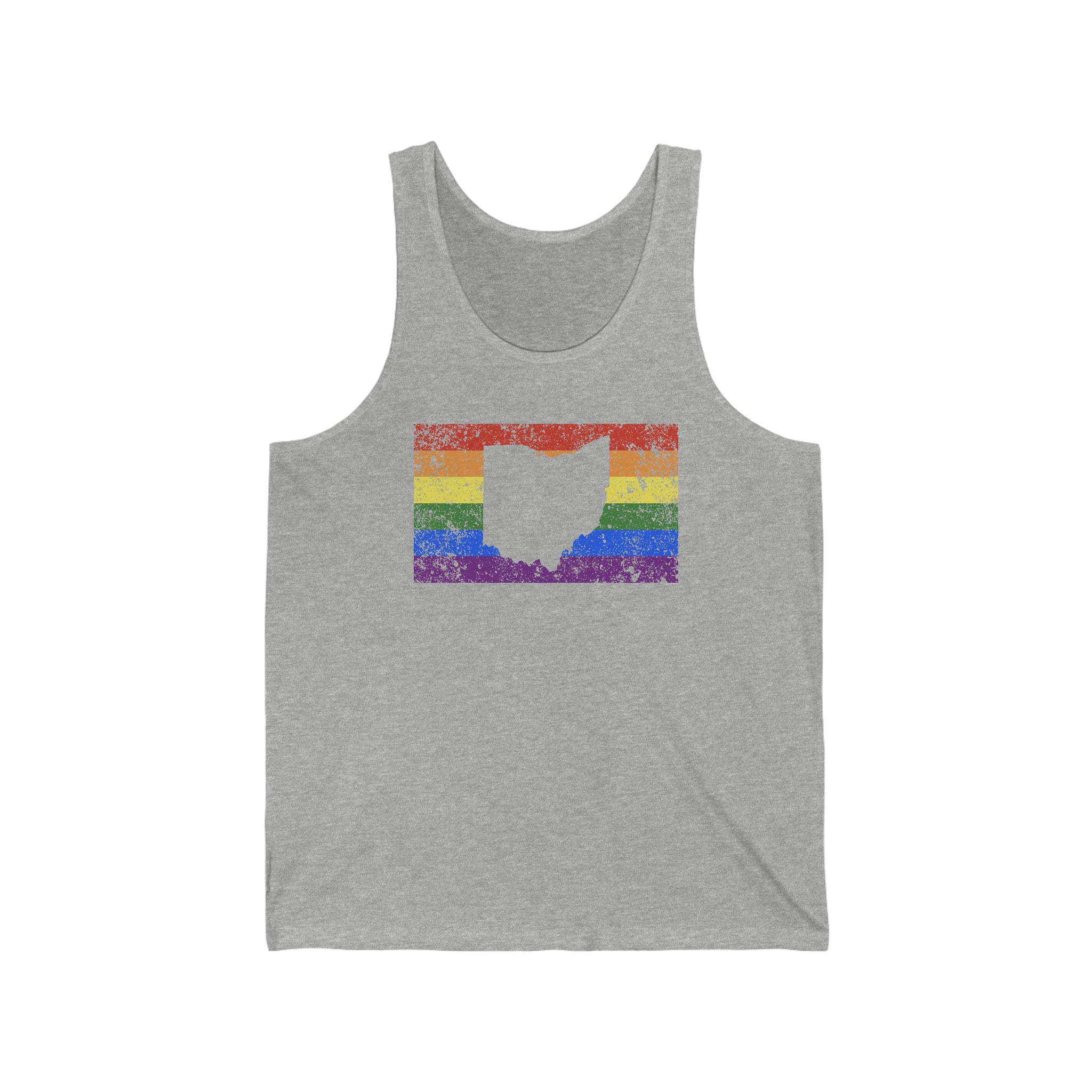 Ohio Pride Flag Tank: Rainbow LGBTQ+ State Silhouette Distressed Tank-Top