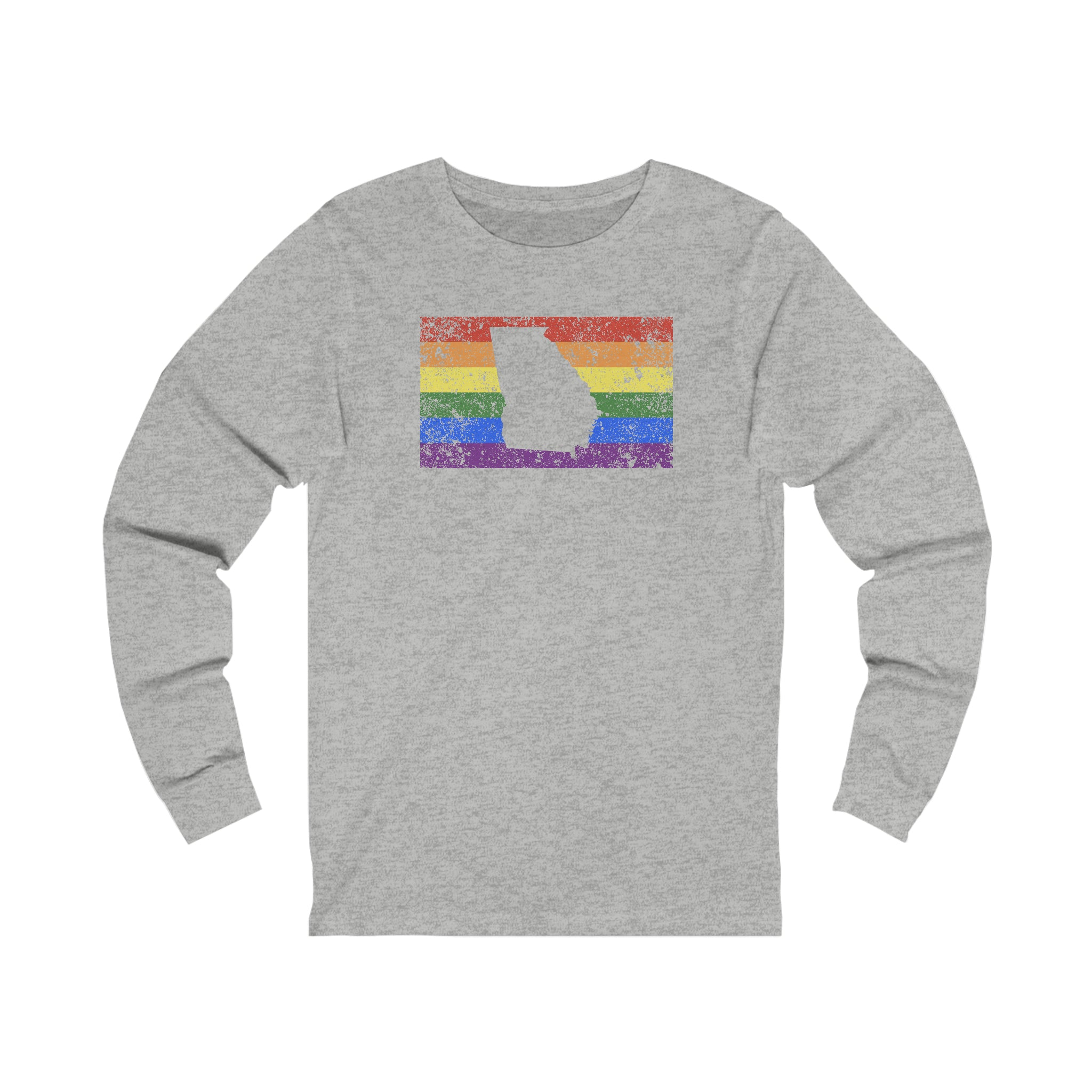 Georgia Pride Flag Long Sleeve Tee: Rainbow LGBTQ+ State Silhouette Distressed Long Sleeve T-Shirt