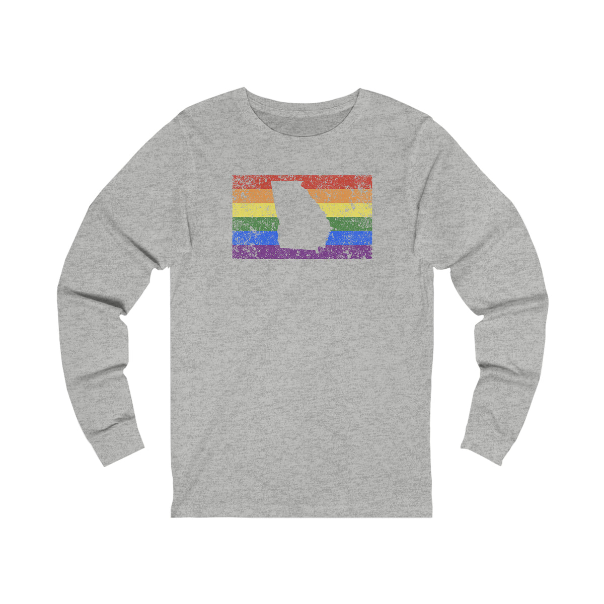 Georgia Pride Flag Long Sleeve Tee: Rainbow LGBTQ+ State Silhouette Distressed Long Sleeve T-Shirt