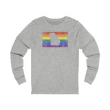 Georgia Pride Flag Long Sleeve Tee: Rainbow LGBTQ+ State Silhouette Distressed Long Sleeve T-Shirt